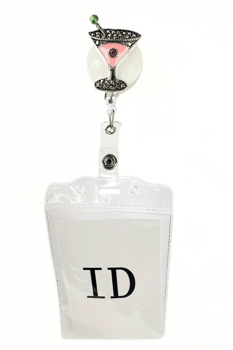 The Badge Reel with ID Holder in Martini featuring a removable vinyl badge holder.