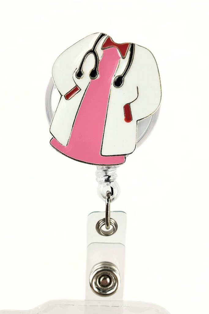 The Badge Reel with ID Holder in Lab Coat featuring 25" retractable cord.