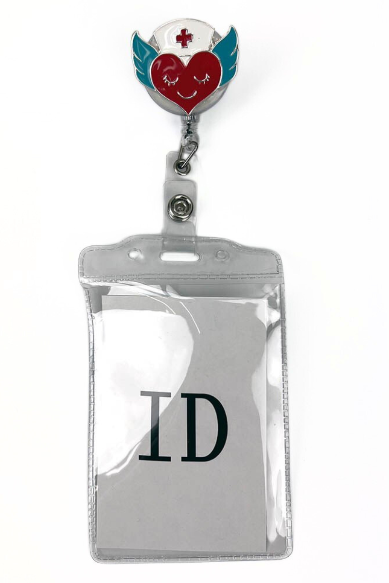 The Badge Reel with ID Holder in Nurse Wings featuring a removable vinyl badge holder.