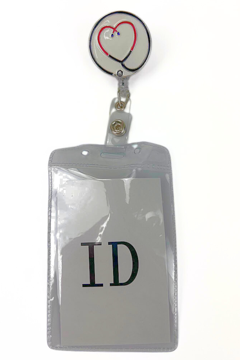 The Badge Reel with ID Holder in Heart Scope featuring a removable vinyl badge holder.