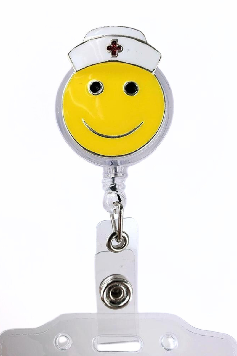 The Badge Reel with ID Holder in Smiley Face featuring 25" retractable cord.