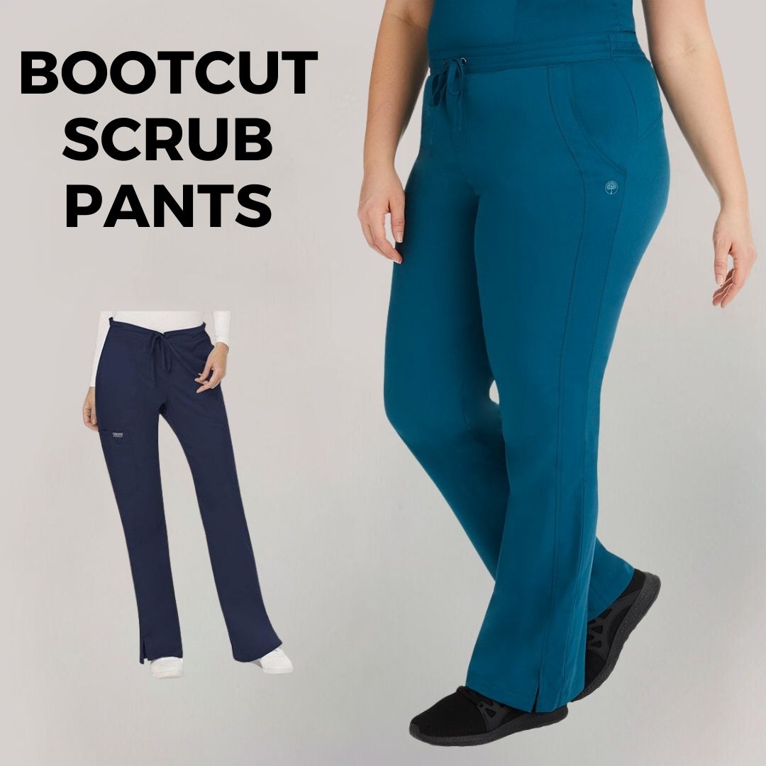 Two young nurses showcasing some of the available options in Scrub Pro's collection of Boot Cut Scrub Pants.