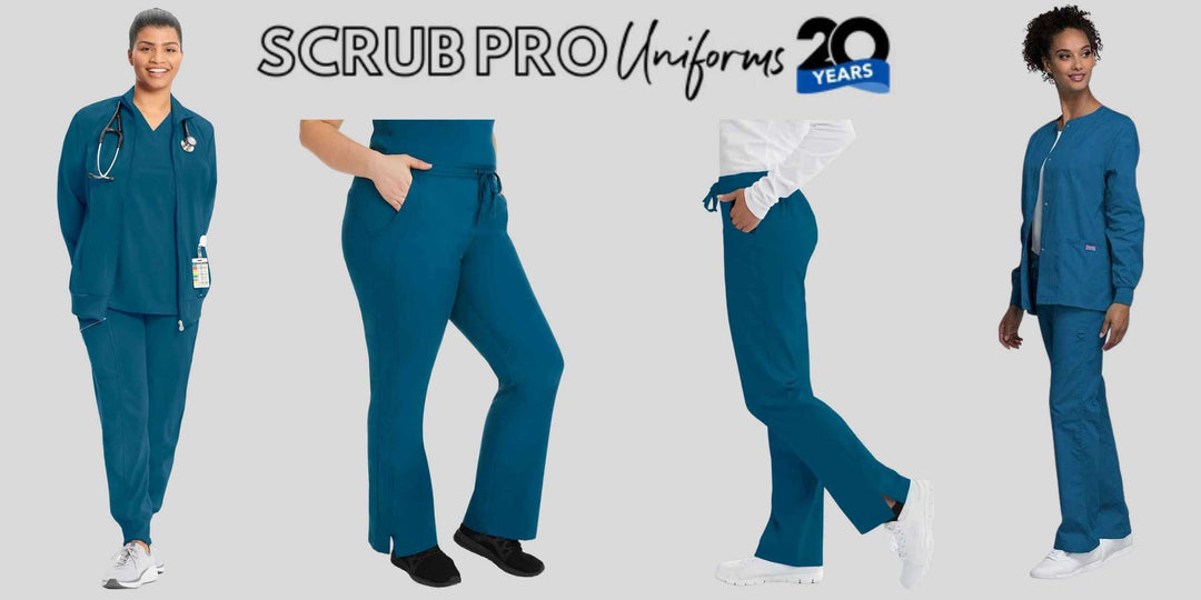 A look at some of the available options in Scrub Pro's collection of Caribbean Blue Scrub Pants & Jackets.