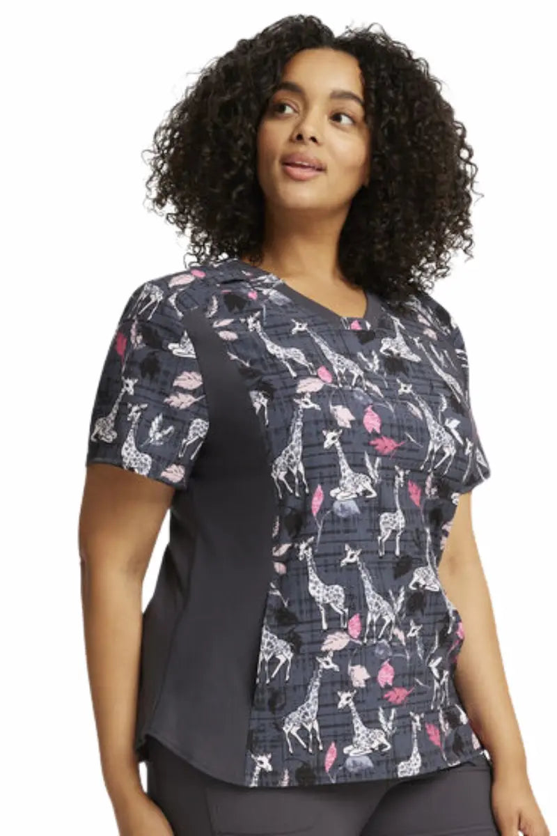 Cherokee iFlex Women's Knit Panel Print Scrub Top | Giraffe-ter Love