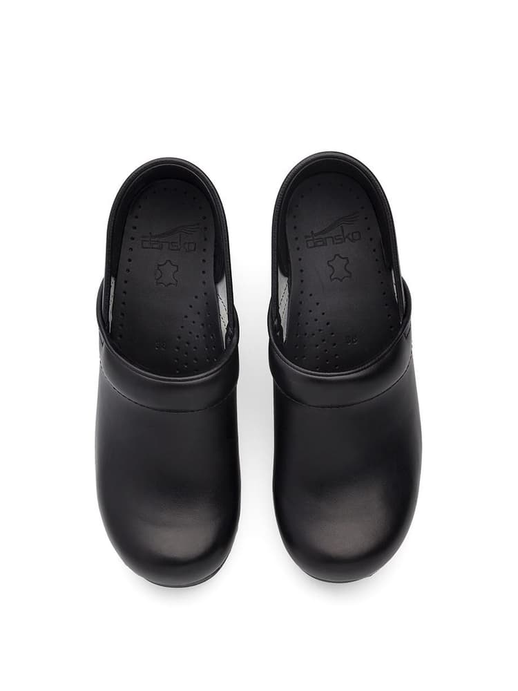The Dansko Professional Nurse Shoes in Black Box featuring Padded instep collar on a solid white background.