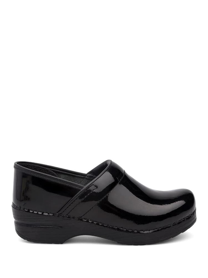 Dansko Professional Nurse Shoes in Black Patent featuring Patent-pending stapled construction.