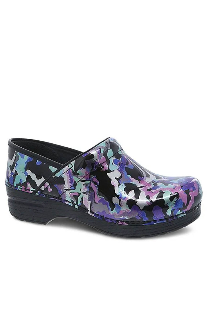 A side view of the Dansko Professional Nurse's Shoe in "Mermaid Patent" featuring a reinforced toe box and padded instep collar for a comfortable fit.