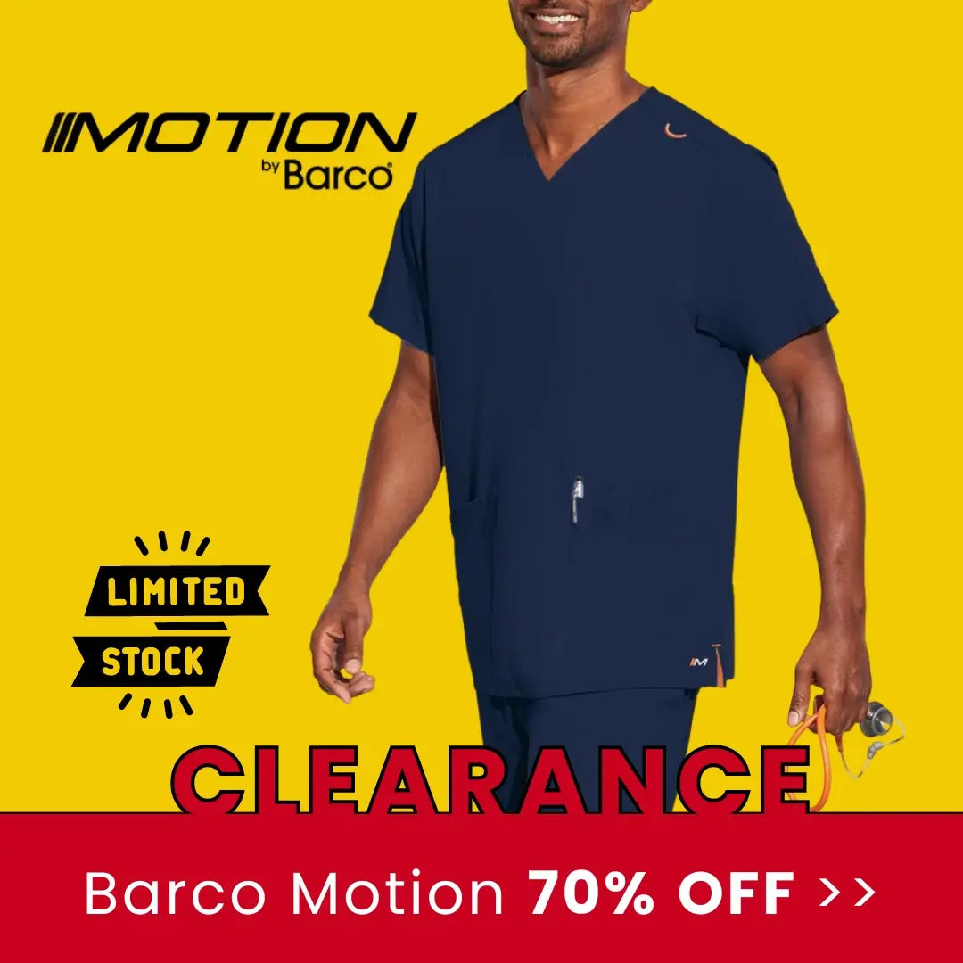 Motion by Barco is on sale at Scrub Pro Uniforms for up to 70% off of retail price while supplies last.