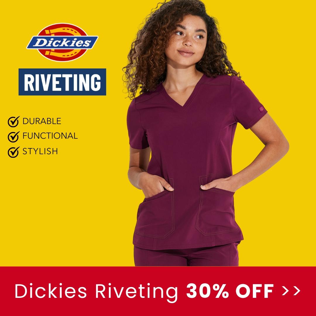 Dickies Riveting is on sale at Scrub Pro Uniforms for 30% off while supplies last.