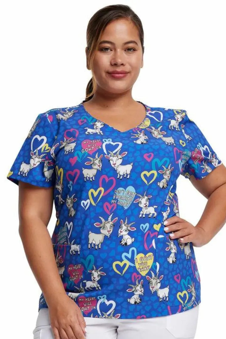 Dickies Women's V-Neck Print Scrub Top | I Goat You Babe