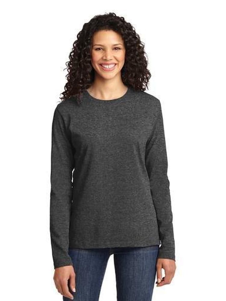 Dental Assistant wearing Flexibilitee women's Crew Neck Long Sleeve Tee in charcoal size 3X