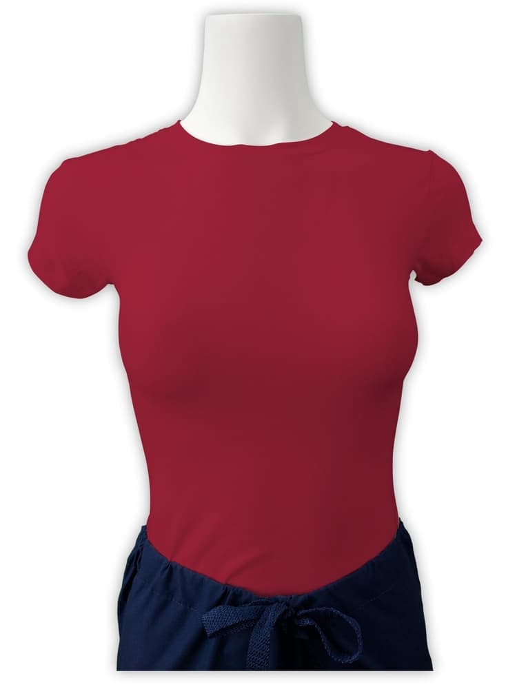 Mannequin wearing Flexibilitee women's Junior Cut Short Sleeve Crew Neck Tee in red size 3X