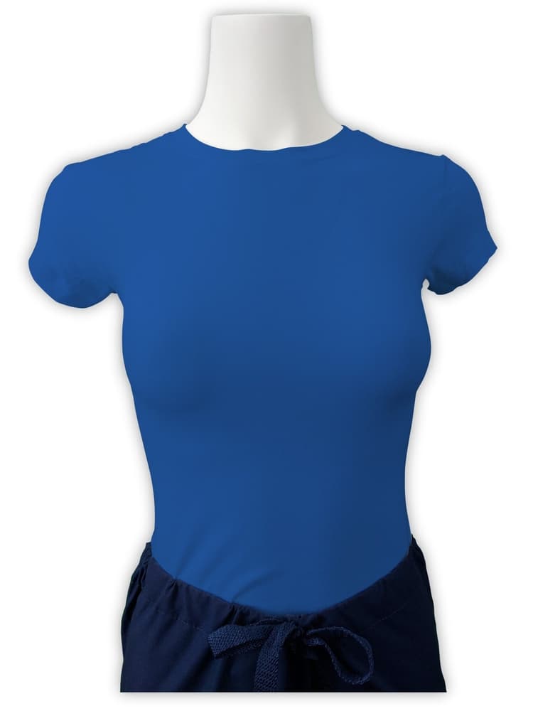 Mannequin wearing Flexibilitee women's Junior Cut Short Sleeve Crew Neck Tee in royal size 1XL