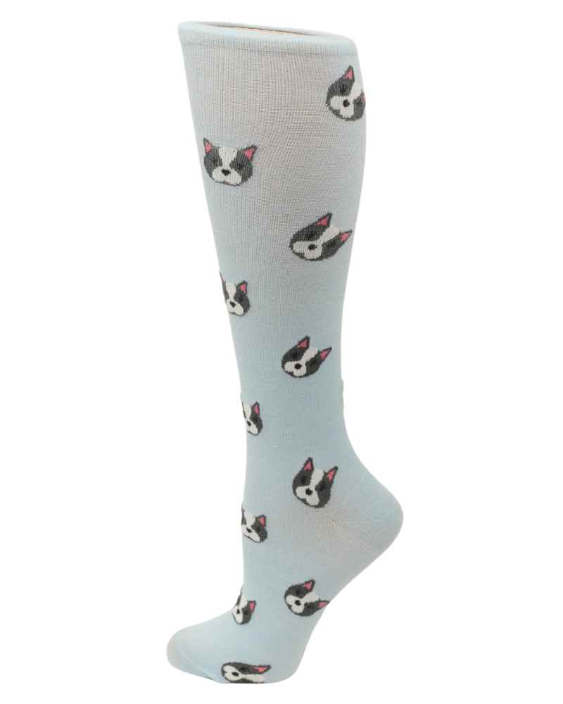 An image of the Pro-Motion Women's Compression Socks in the French Bulldogs Print featuring 8-15 mmHg of compression.