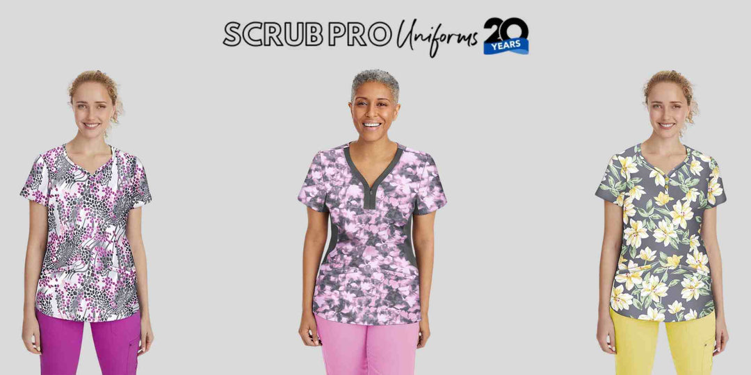 Prints available in Scrub Por's Spring and Summer Collection from Healing Hands.