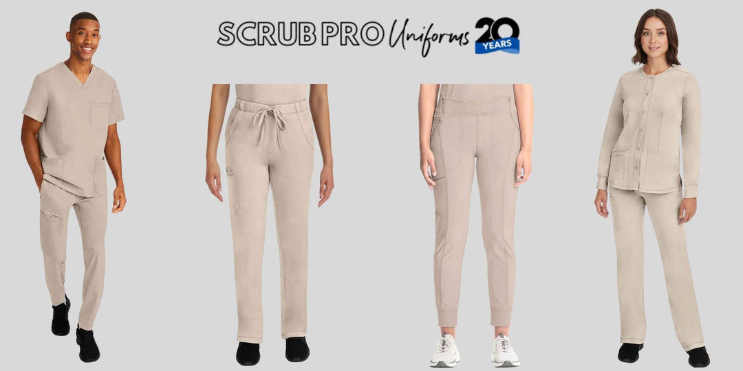 A look at some of the available scrub options in Scrub Pro's collection of Khaki Scrub Pants & Jackets.