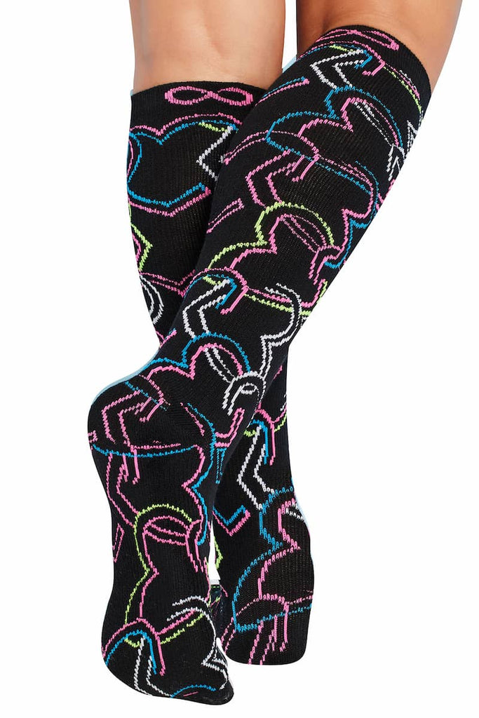 The back of the Infinity Women's Kickstart Compression Socks in Links of Love featuring a soft, plush blended fabric made of of wool, bamboo, and polyester.