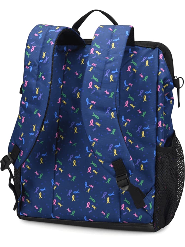 The Nursemates Ultimate Backpack in "Ribbons & Hearts" featuring adjustable back straps for a comfortable all day wear.