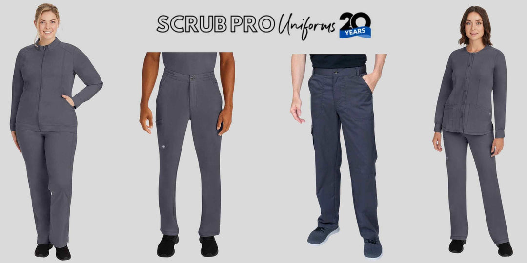 A look at some of the available scrub options in Scrub Pro's collection of Pewter Scrub Pants and Jackets.