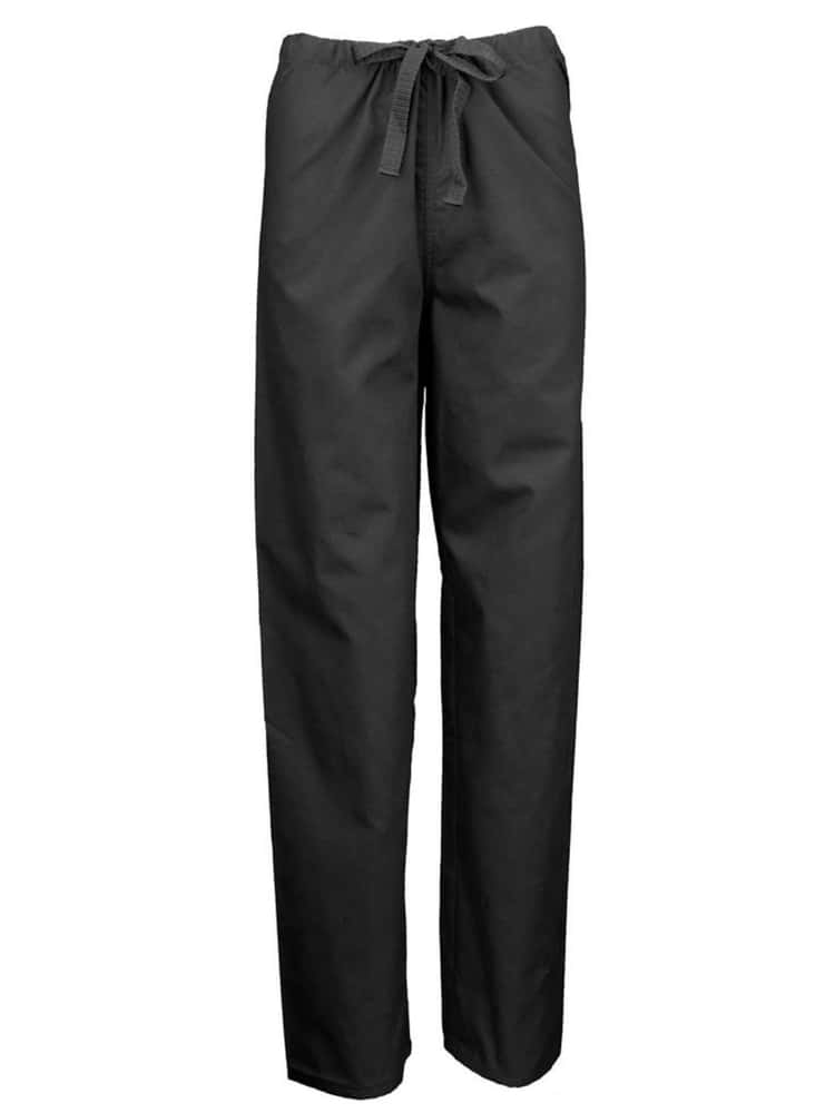 The Pocketless Unisex Drawstring Cargo Scrub Pant in black size small on a solid white background.