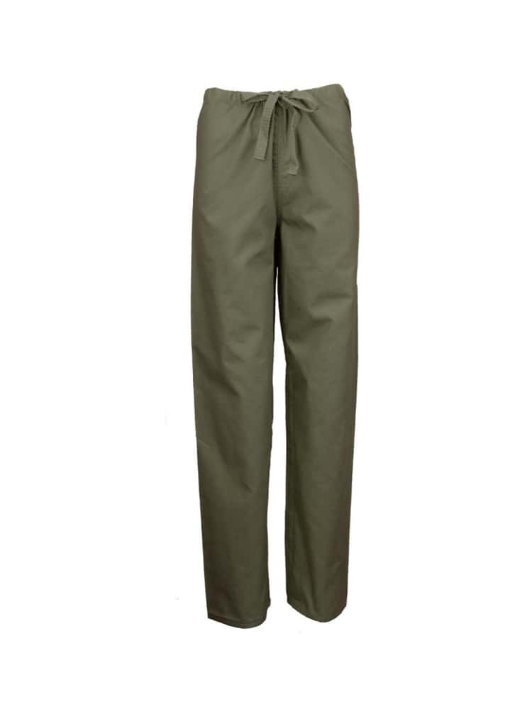 The Pocketless Unisex Drawstring Cargo Scrub Pant in olive size large featuring an adjustable drawstring on a solid white background.