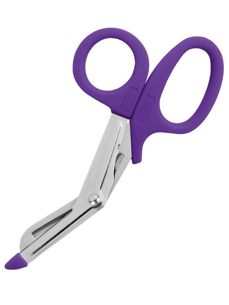 The Prestige Medical 5.5" Nurse Utility Scissors in purple featuring autoclavable blades.