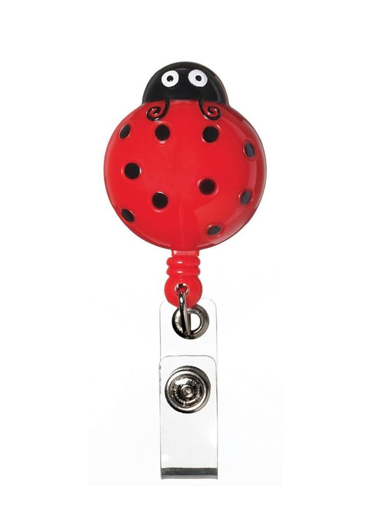 The Prestige Medical Deluxe Retractzee ID Holder in "Lady Bug" on a solid, white background.