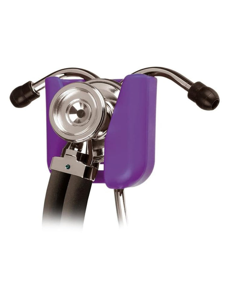 The Prestige Medical Hip Clip Stethoscope Holder in purple on a plain white background.