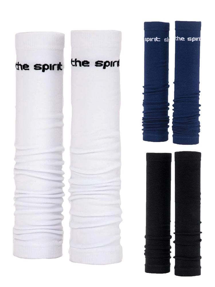 A group shot of the Prestige Medical Knitted Med Sleeves in White, Navy & Black.