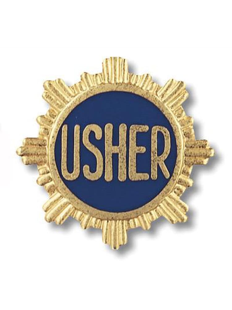 An image of the Prestige Medical Usher Emblem Pin featuring a unique construction made of finely ground glass, crystals, or precious metals and fired in a kiln at extremely high temperatures.