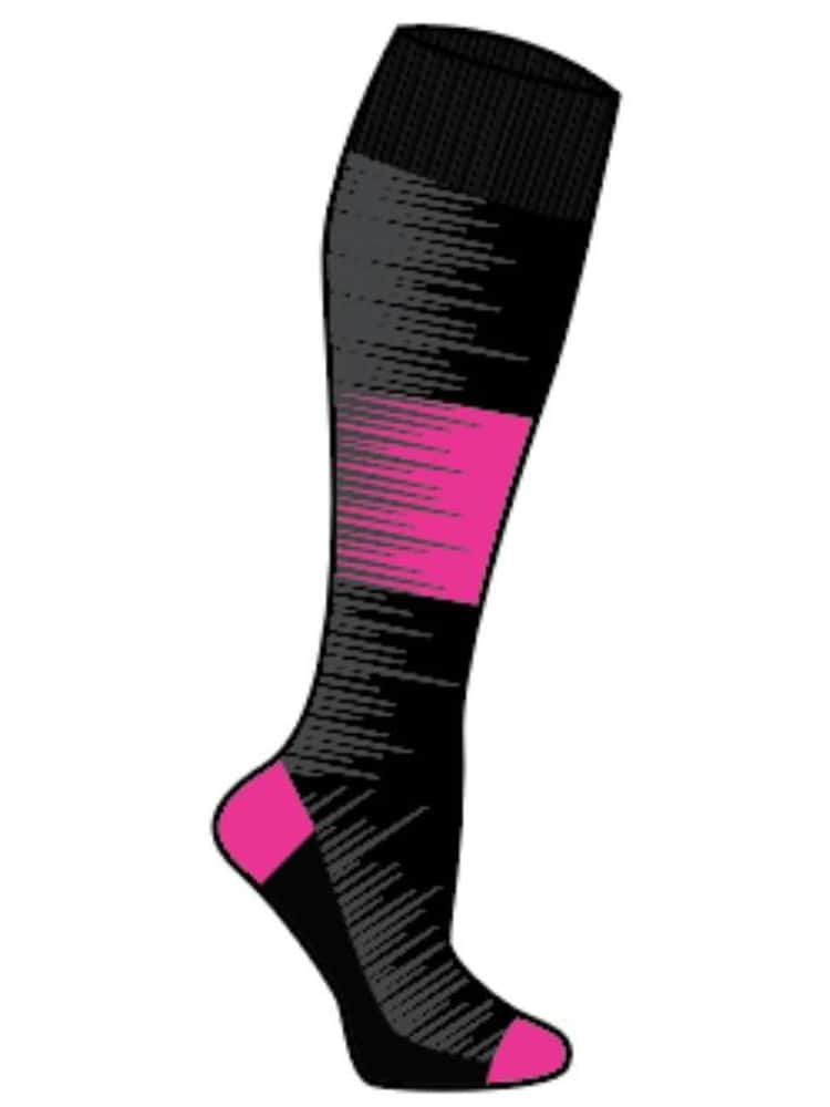 Pro-Motion Women's Compression Socks in black with pink and white stripes with 8-15mmHg compression