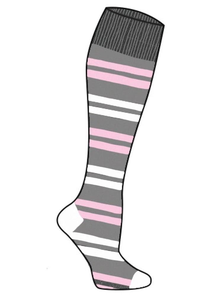 Pro-Motion Women's Compression Socks in grey with pink and white stripes that can reduce fatigue