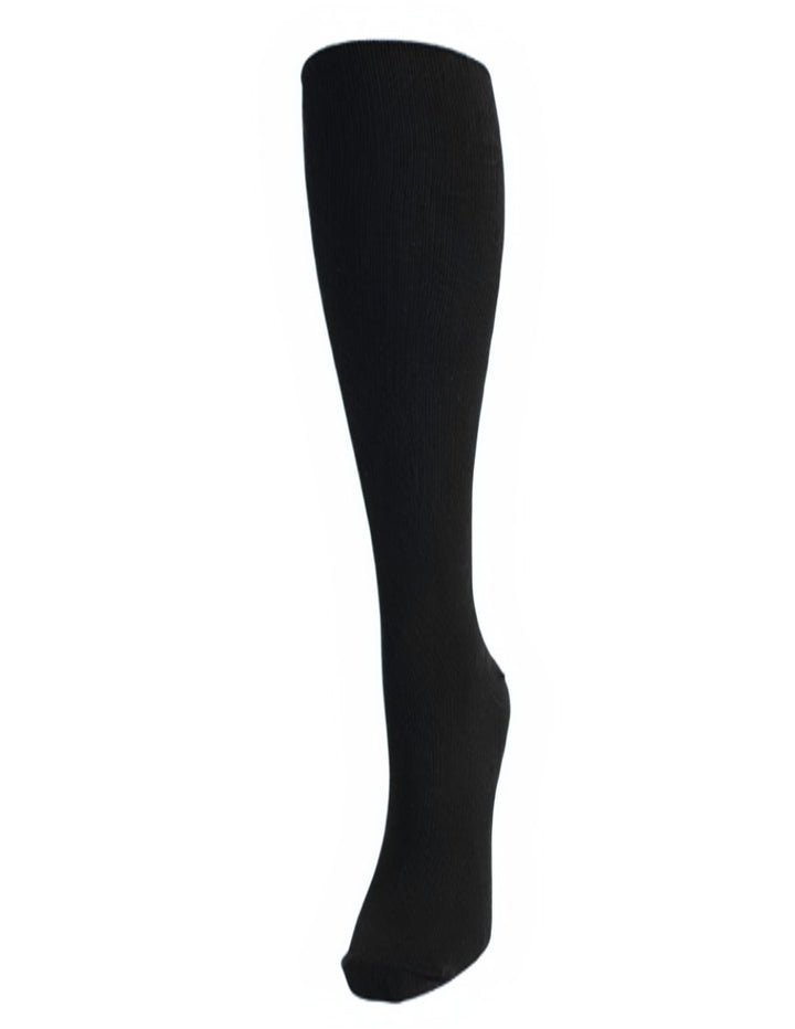 A look at the Pro Motion Men's Compression Sock in Black on a foot mannequin.