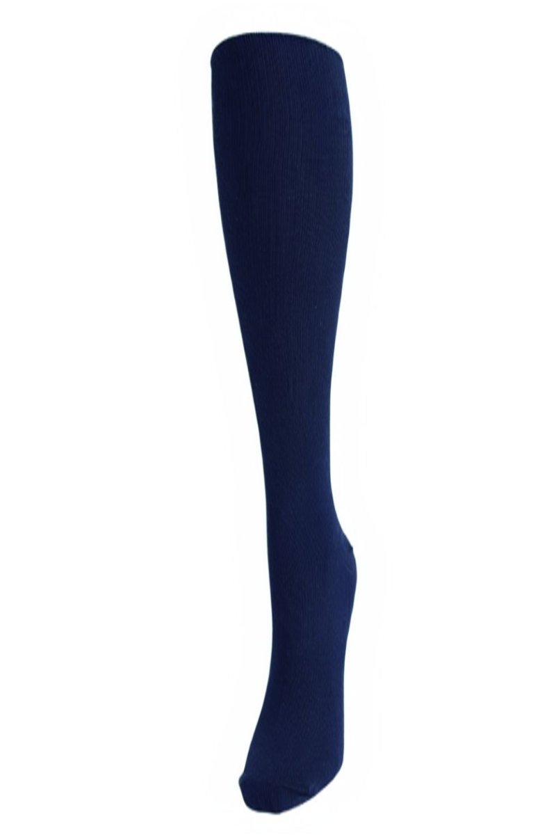 A look at the Pro Motion Men's Compression Sock in Navy on a foot mannequin on a white background.