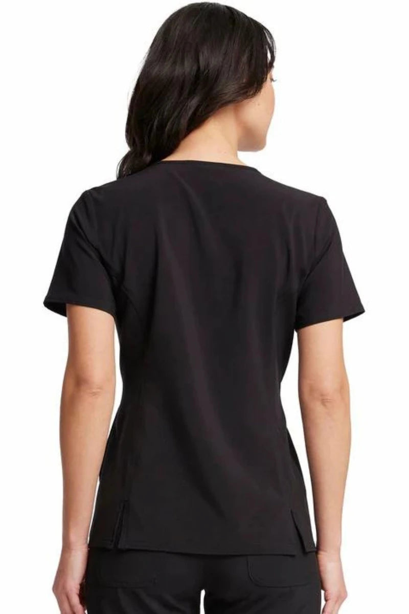 The back of the Super Pets Tooniforms Women's V-Neck Print Scrub Top in size medium featuring a center back length of 25.5".