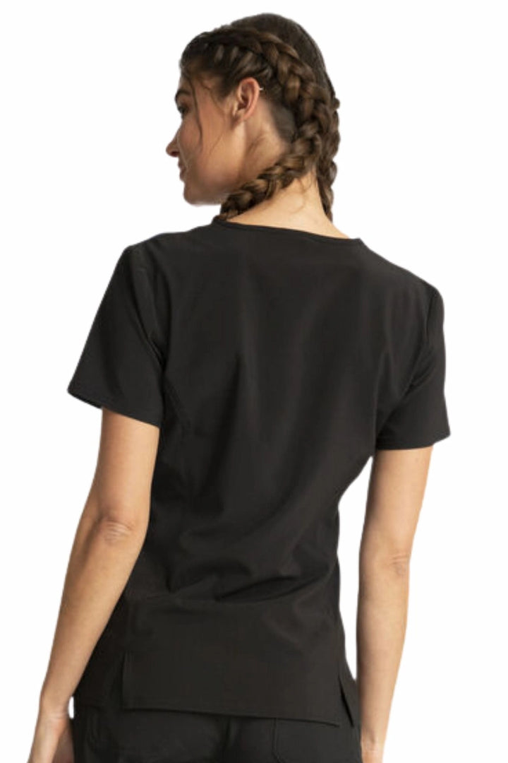 A look at the back of the Tiny Diamond Tooniforms Women's V-Neck Print Scrub Top in size medium featuring a center back length of 25.5".