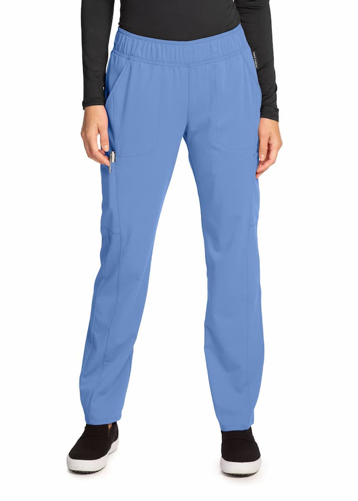 An image of the Vince Camuto Women's Mid Rise Pull-on Pant in Ceil Blue size Medium Petite featuring a unique Polyester/Rayon/Spandex fabric.