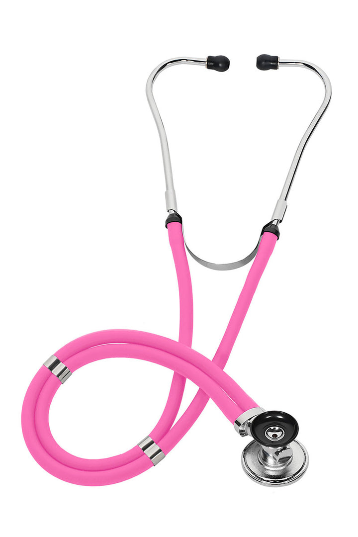 An image of the Prestige Medical Sprague-Rappaport Stethoscope in Neon Pink featuring a lifetime supply of replacement parts.