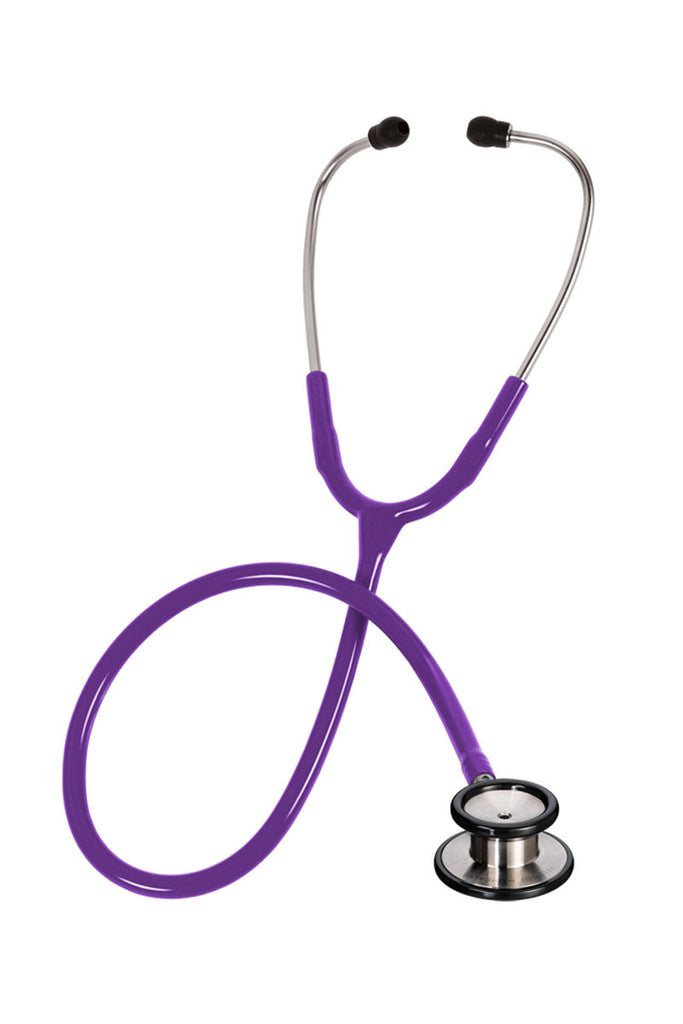 An image of the Prestige Medical Clinical Stethoscope in Purple featuring a soft silicone ear tips in 2 sizes. 