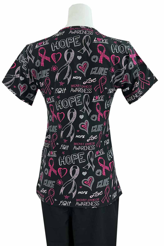 A Women's Breast Cancer Awareness Print Top from Essentials in "Breast Cancer Hope" featuring an easy care, quick drying fabric that prevents sagging.