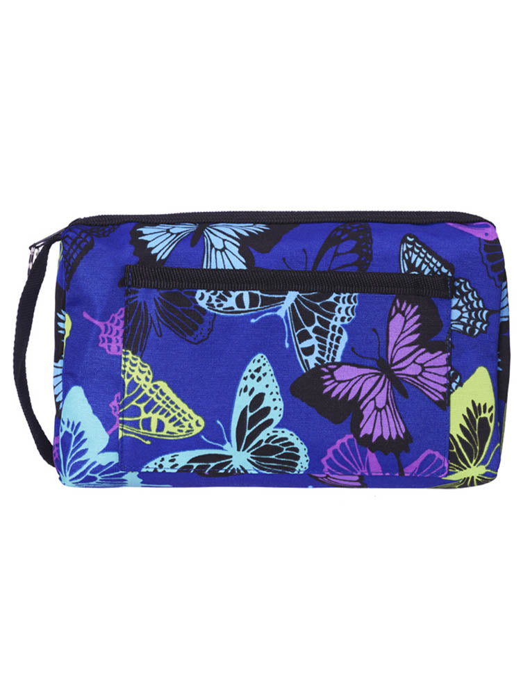 The Compact Carrying Case from Prestige Medical in "Butterflies Navy" featuring a side, slip pocket.