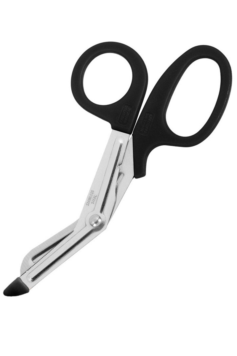 A picture of the Prestige Medical 7.5" EMT Utility Scissors in Black featuring professional quality stainless steel EMT scissors with a polished finish.