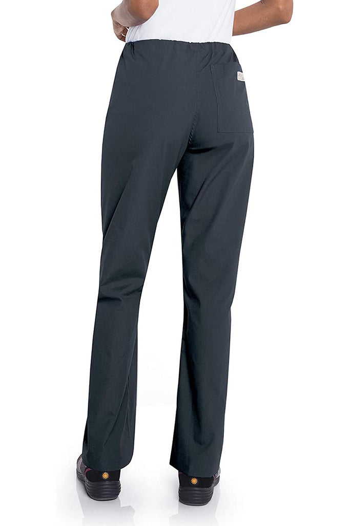 Female healthcare professional wearing a pair of Urbane Essentials Women's Straight-Leg Pants in "Graphite'" featuring 1 back patch pocket.