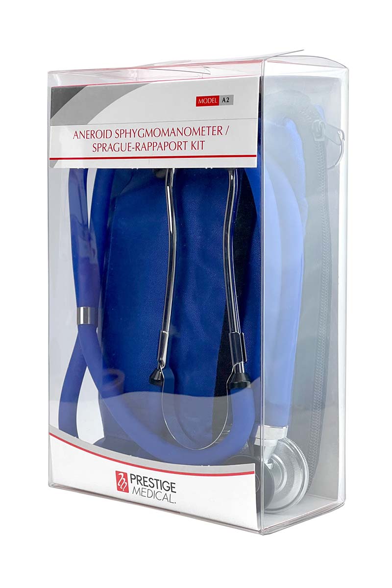 Royal Blue Prestige Medical Aneroid Sphygmomanometer/Sprague-rapport kit in plastic box