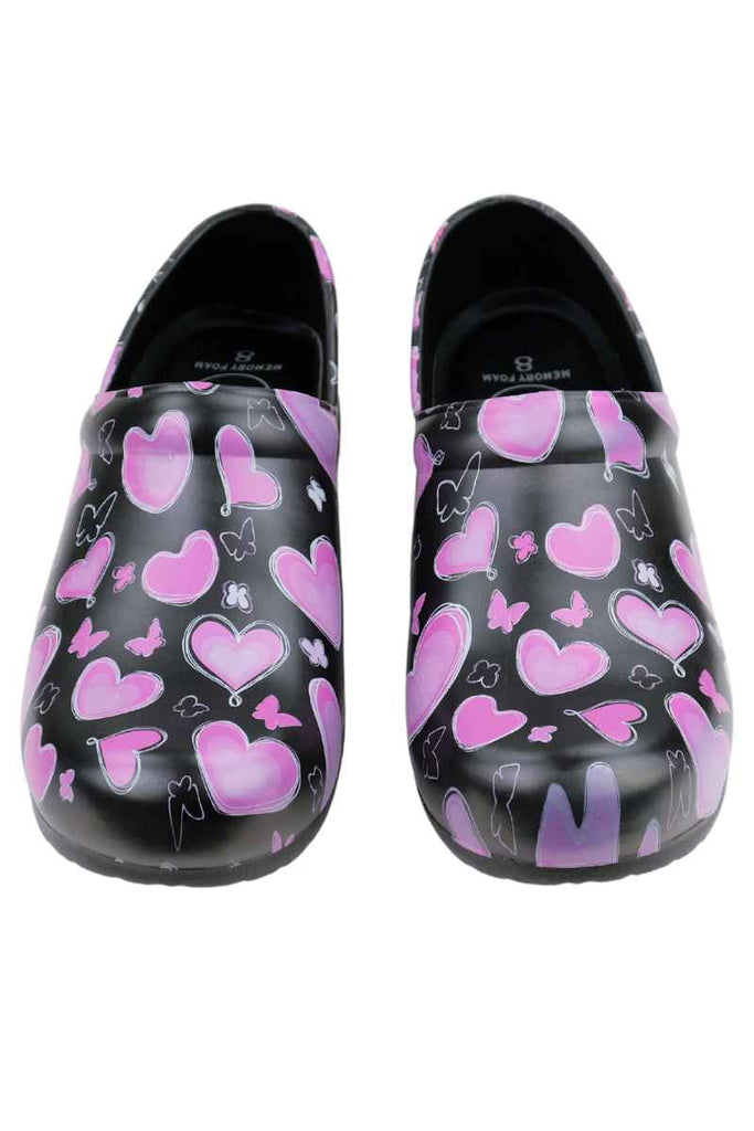 A frontward facing image of the StepZ Women's Slip Resistant Nurse Clogs in "Choose Hope" size 8 featuring a classic slip on style.