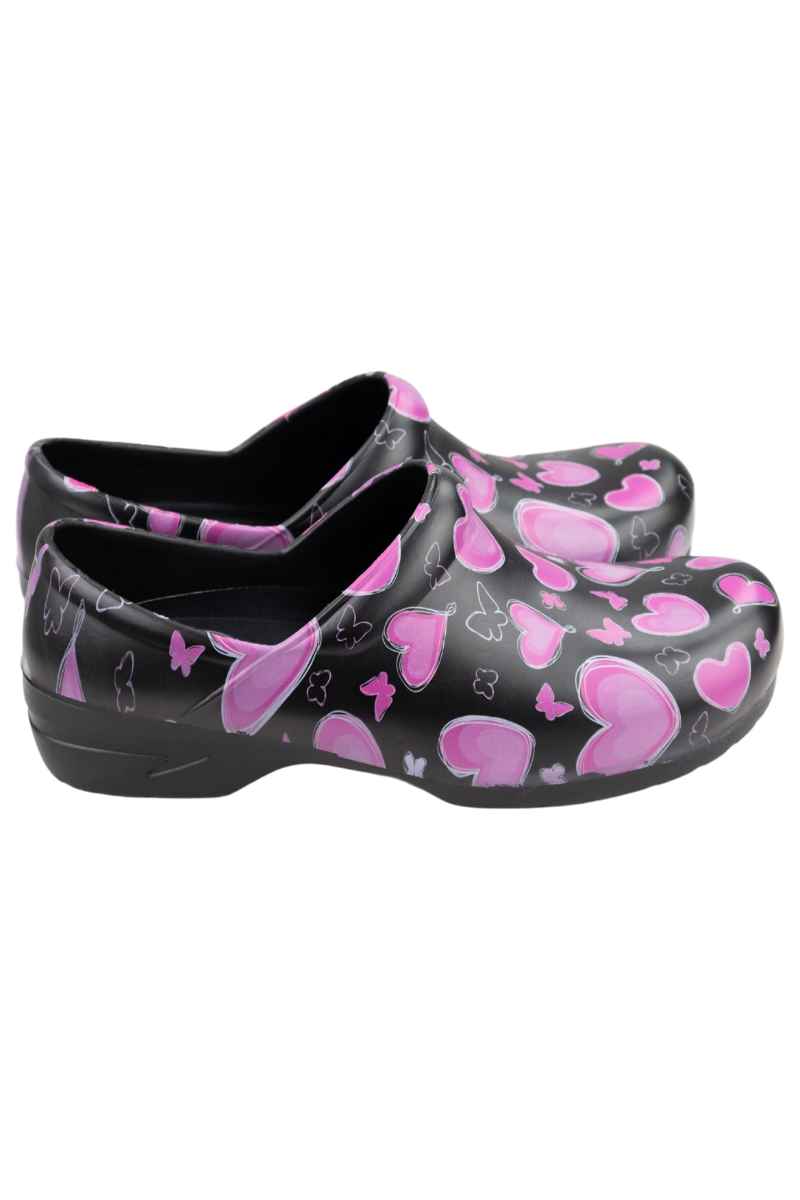 A picture of the side of a StepZ Women's Slip Resistant Nurse Clogs in "Choose Hope" size 7 featuring a heel height of 1.5".