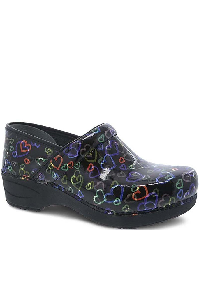 A single Dansko XP 2.0 Nurse Shoe in "Floating Hearts Patent" featuring a patented slip-resistant rubber outsole.