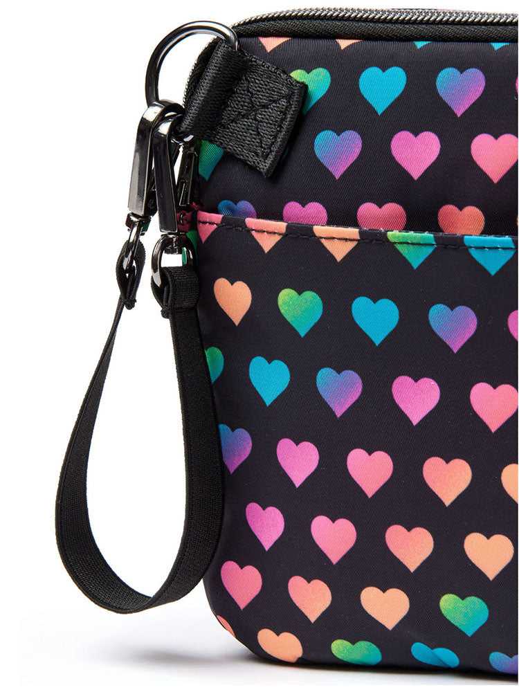 A picture of the HeartSoul Convertible Utility Bag in Rainobow Love featuring an ultra-durable polyester fabric.