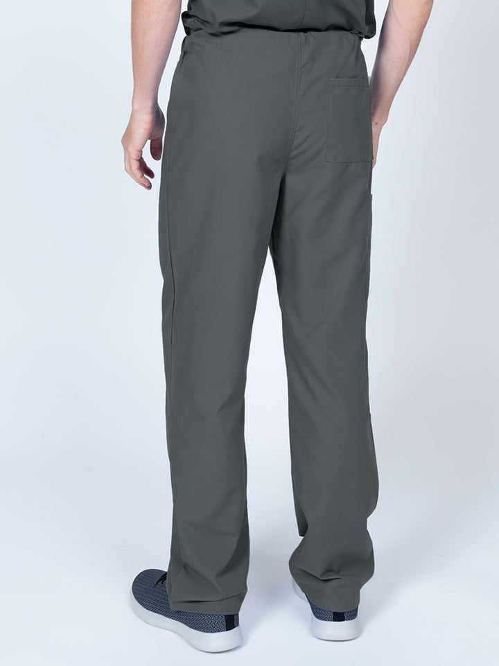 Male nurse wearing a Luv Scrubs Unisex Drawstring Cargo Pant in pewter featuring a lightweight, breathable fabric.