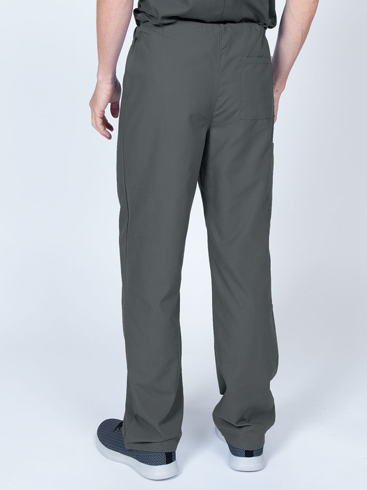 Male nurse wearing a Luv Scrubs Unisex Drawstring Cargo Pant in pewter featuring a lightweight, breathable fabric.